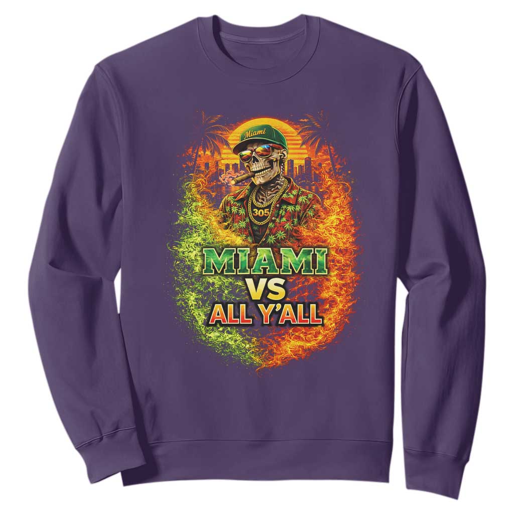 Miami vs All You All 305 Skeleton Flame Graphic Sweatshirt Tropical City Pride Florida Love TS02 Purple Print Your Wear