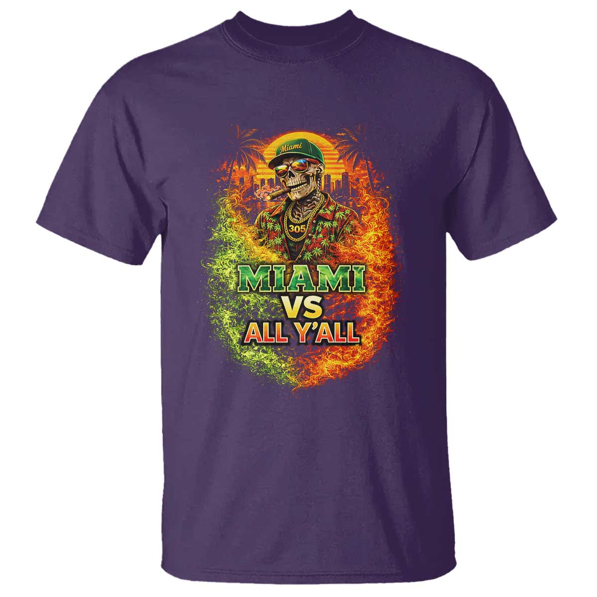 Miami vs All You All 305 Skeleton Flame Graphic T Shirt Tropical City Pride Florida Love TS02 Purple Print Your Wear