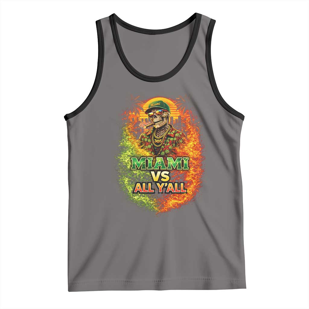 Miami vs All You All 305 Skeleton Flame Graphic Tank Top Tropical City Pride Florida Love TS02 Deep Heather Black Print Your Wear