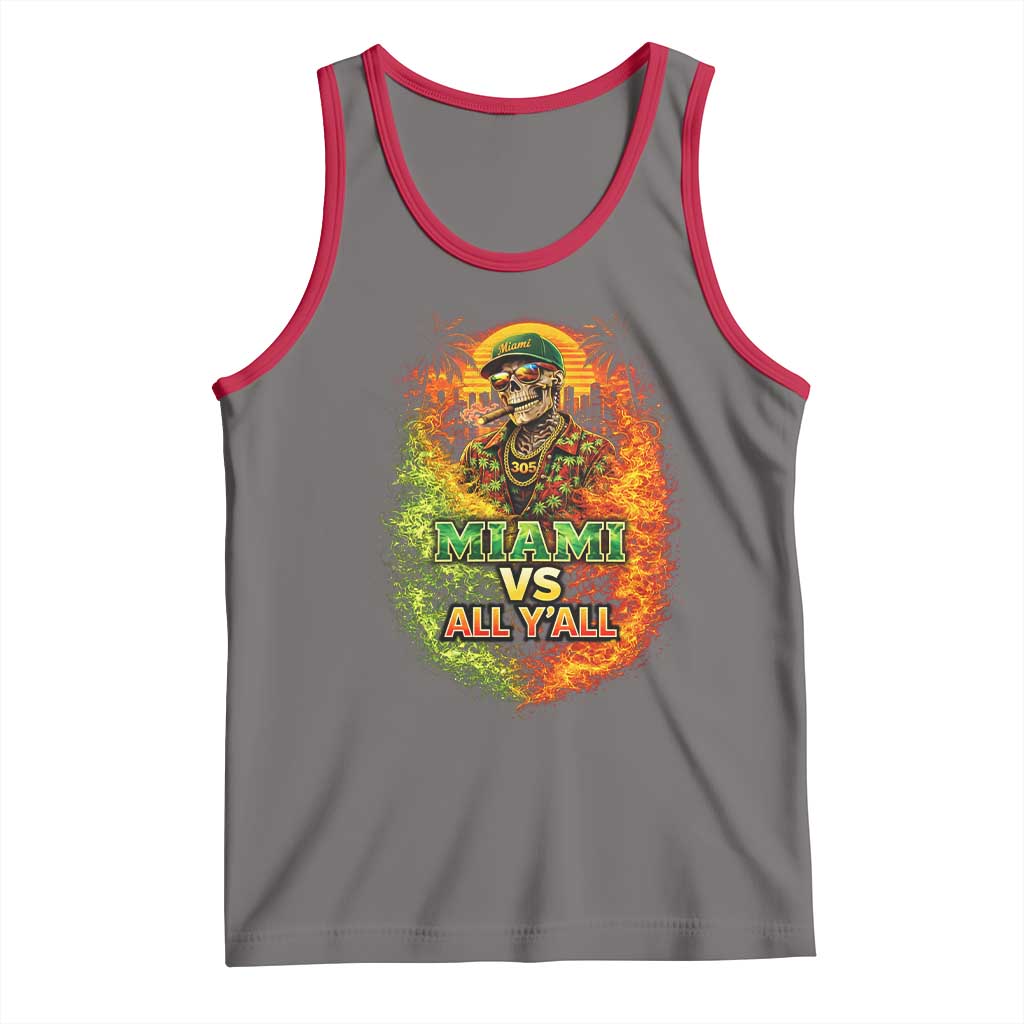 Miami vs All You All 305 Skeleton Flame Graphic Tank Top Tropical City Pride Florida Love TS02 Deep Heather Red Print Your Wear