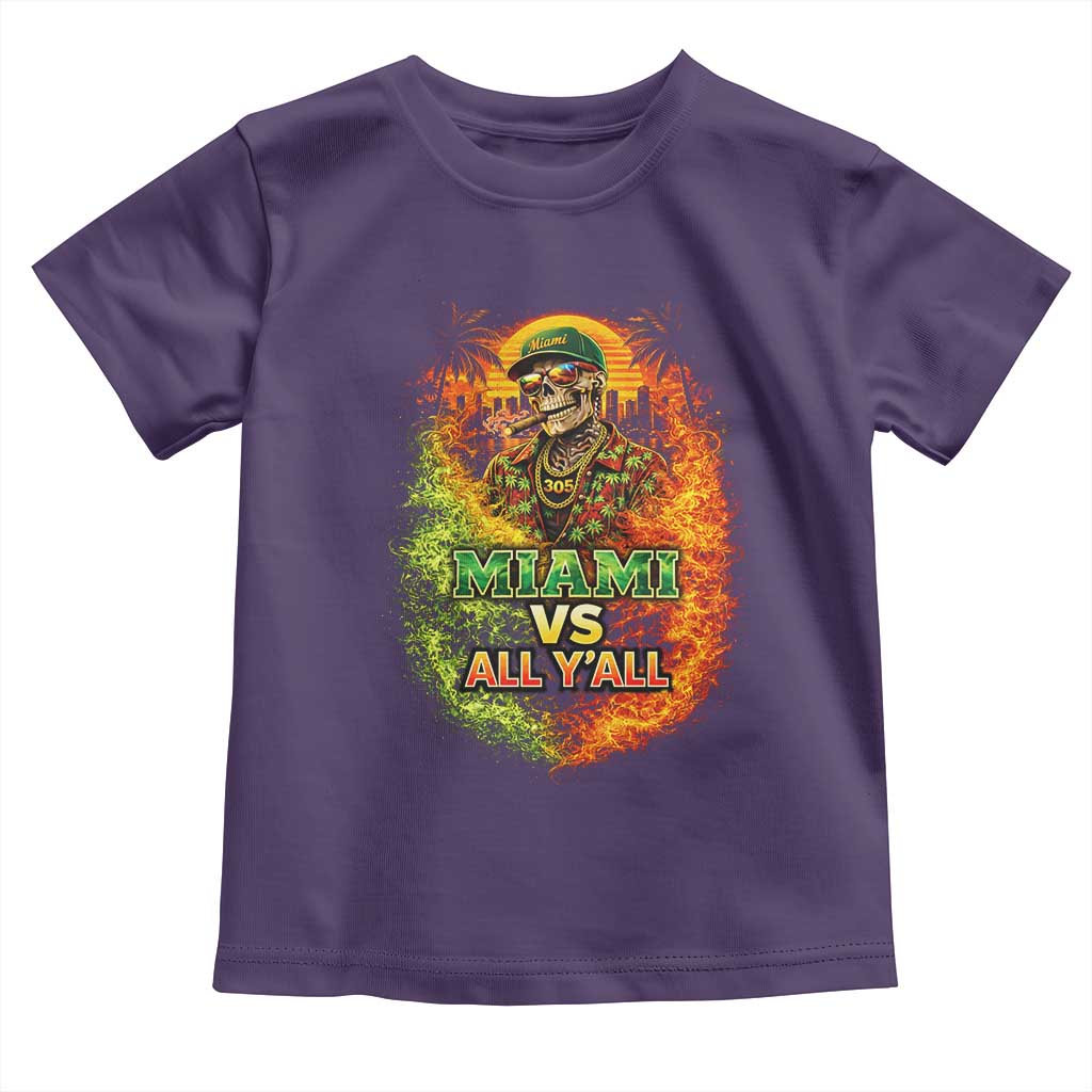 Miami vs All You All 305 Skeleton Flame Graphic Toddler T Shirt Tropical City Pride Florida Love TS02 Purple Print Your Wear