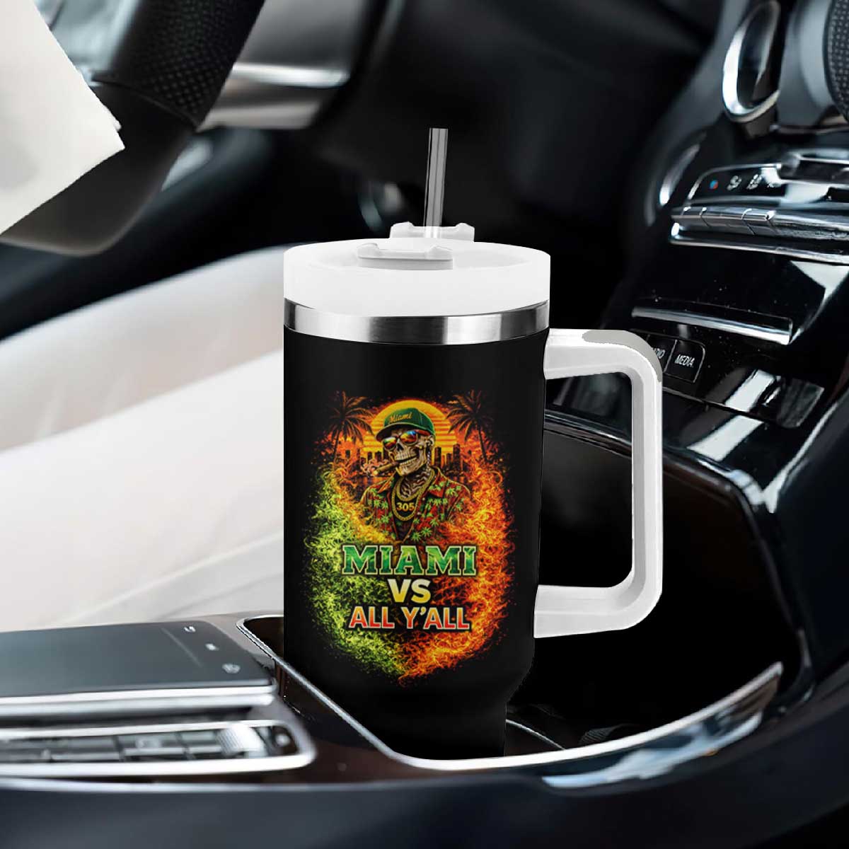 Miami vs All You All 305 Skeleton Flame Graphic Tumbler With Handle Tropical City Pride Florida Love TS02 Print Your Wear
