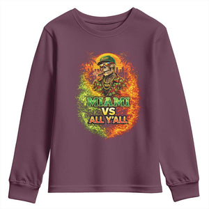Miami vs All You All 305 Skeleton Flame Graphic Youth Sweatshirt Tropical City Pride Florida Love TS02 Maroon Print Your Wear
