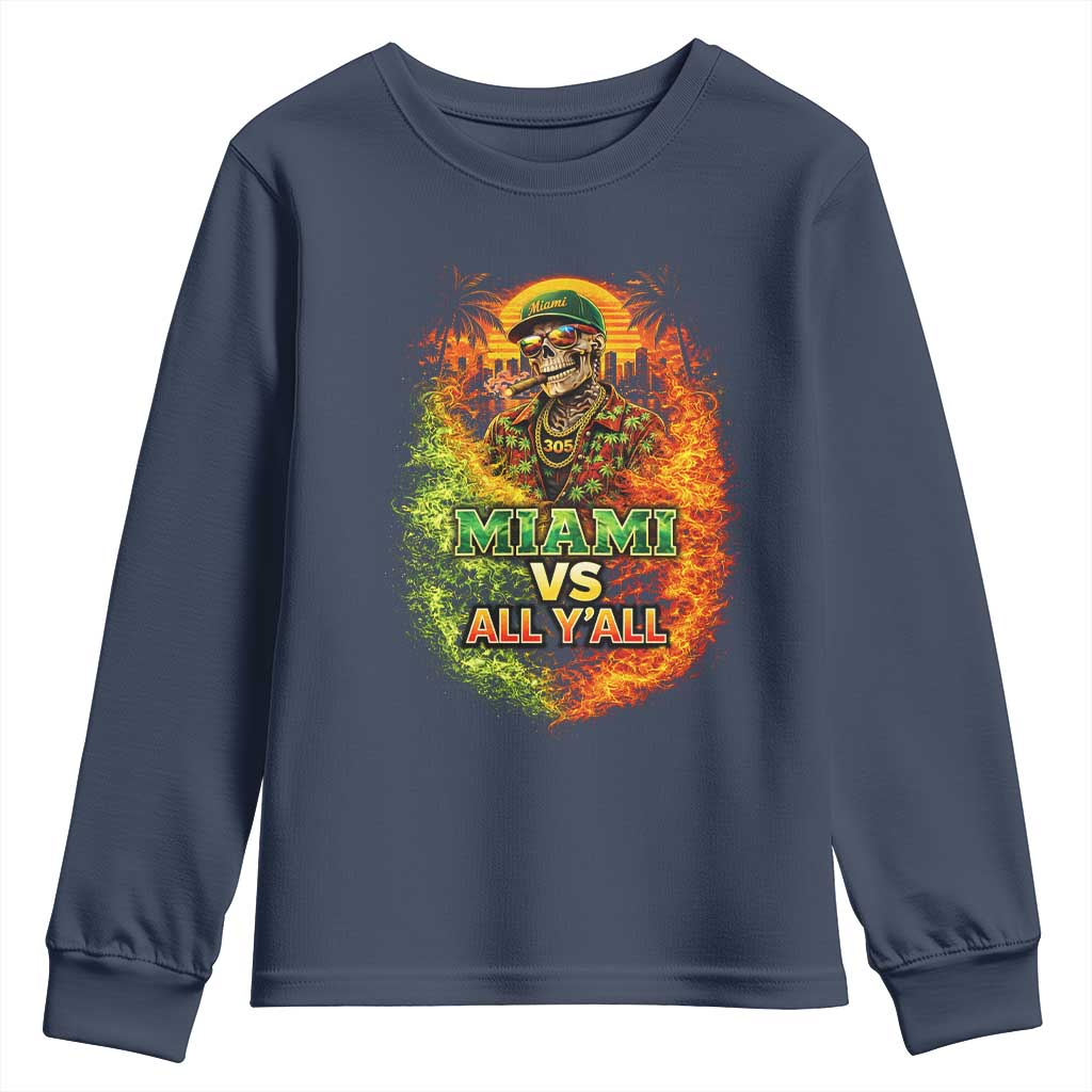 Miami vs All You All 305 Skeleton Flame Graphic Youth Sweatshirt Tropical City Pride Florida Love TS02 Navy Print Your Wear