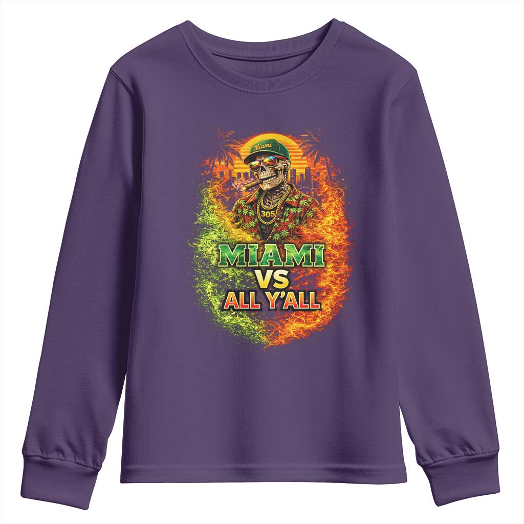Miami vs All You All 305 Skeleton Flame Graphic Youth Sweatshirt Tropical City Pride Florida Love TS02 Purple Print Your Wear