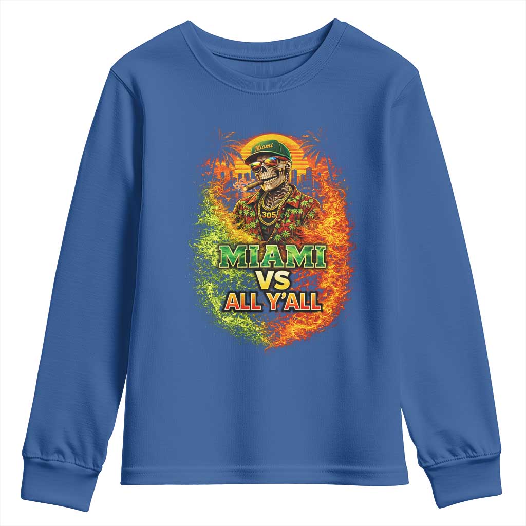 Miami vs All You All 305 Skeleton Flame Graphic Youth Sweatshirt Tropical City Pride Florida Love TS02 Royal Blue Print Your Wear