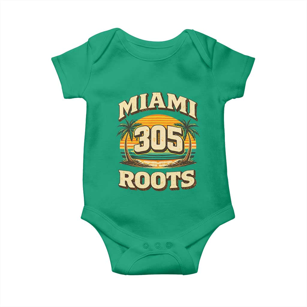 Vintage Miami 305 Roots Baby Onesie Retro Sunset Palm Trees Florida Natives TS02 Irish Green Print Your Wear