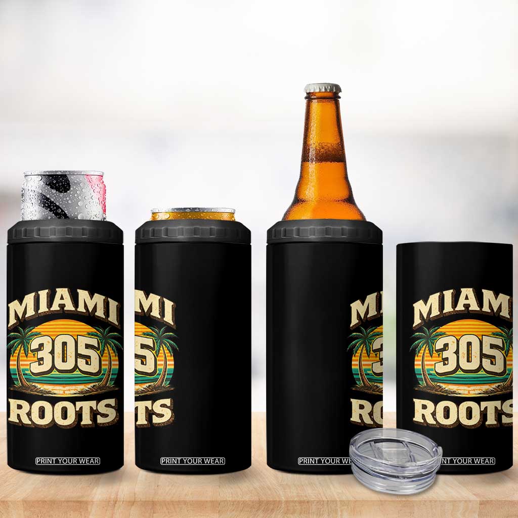 Vintage Miami 305 Roots 4 in 1 Can Cooler Tumbler Retro Sunset Palm Trees Florida Natives TS02 Print Your Wear
