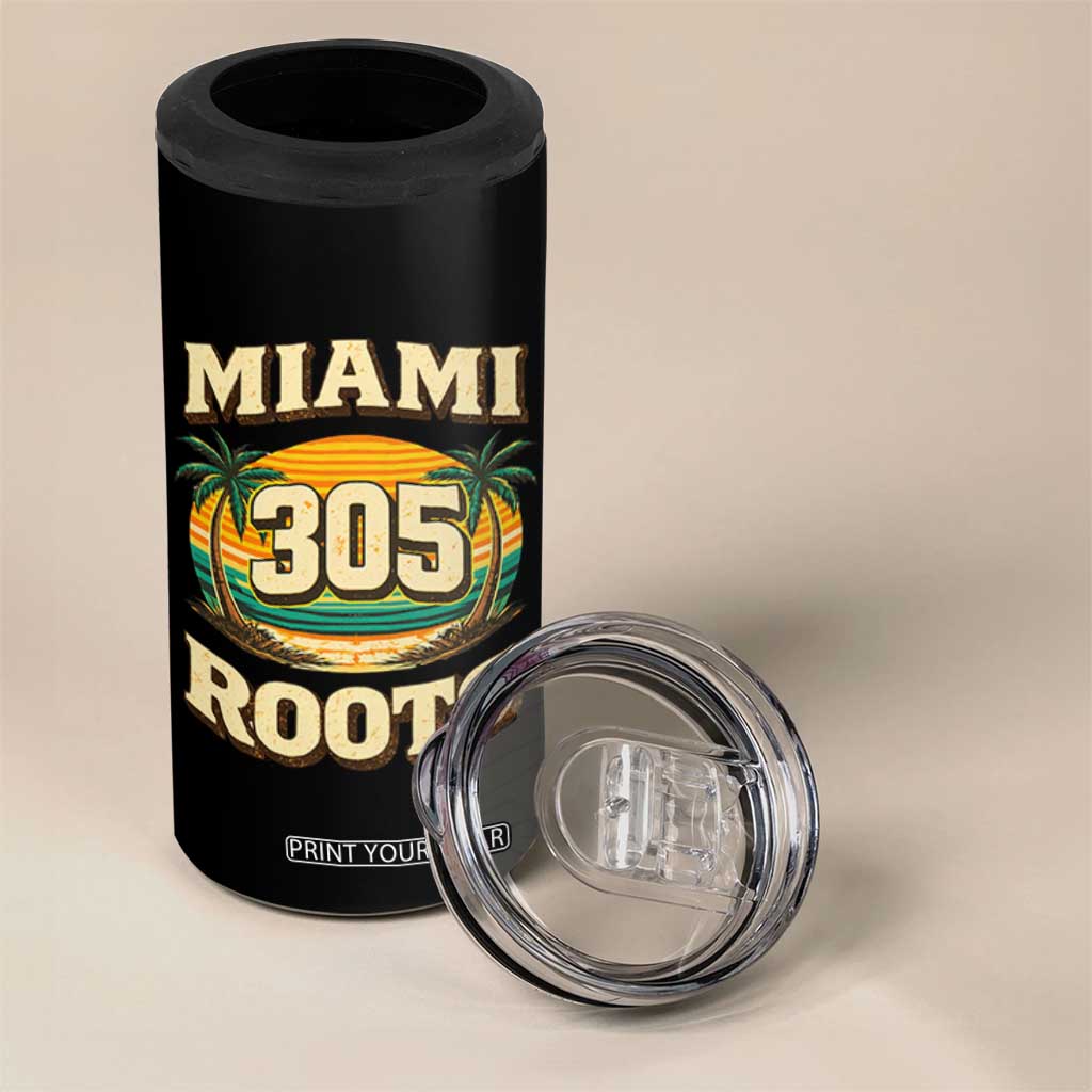 Vintage Miami 305 Roots 4 in 1 Can Cooler Tumbler Retro Sunset Palm Trees Florida Natives TS02 Print Your Wear