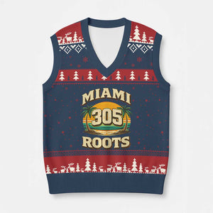 Vintage Miami 305 Roots V-Neck Knit Sweater Vest Retro Sunset Palm Trees Florida Natives TS02 Navy Red Print Your Wear