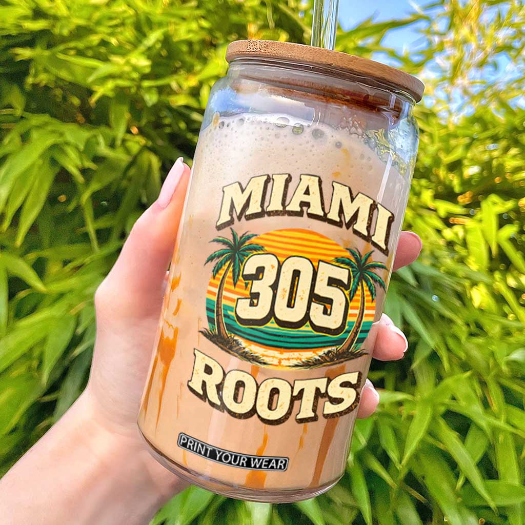 Vintage Miami 305 Roots Glass Can Retro Sunset Palm Trees Florida Natives TS02 Black Print Your Wear