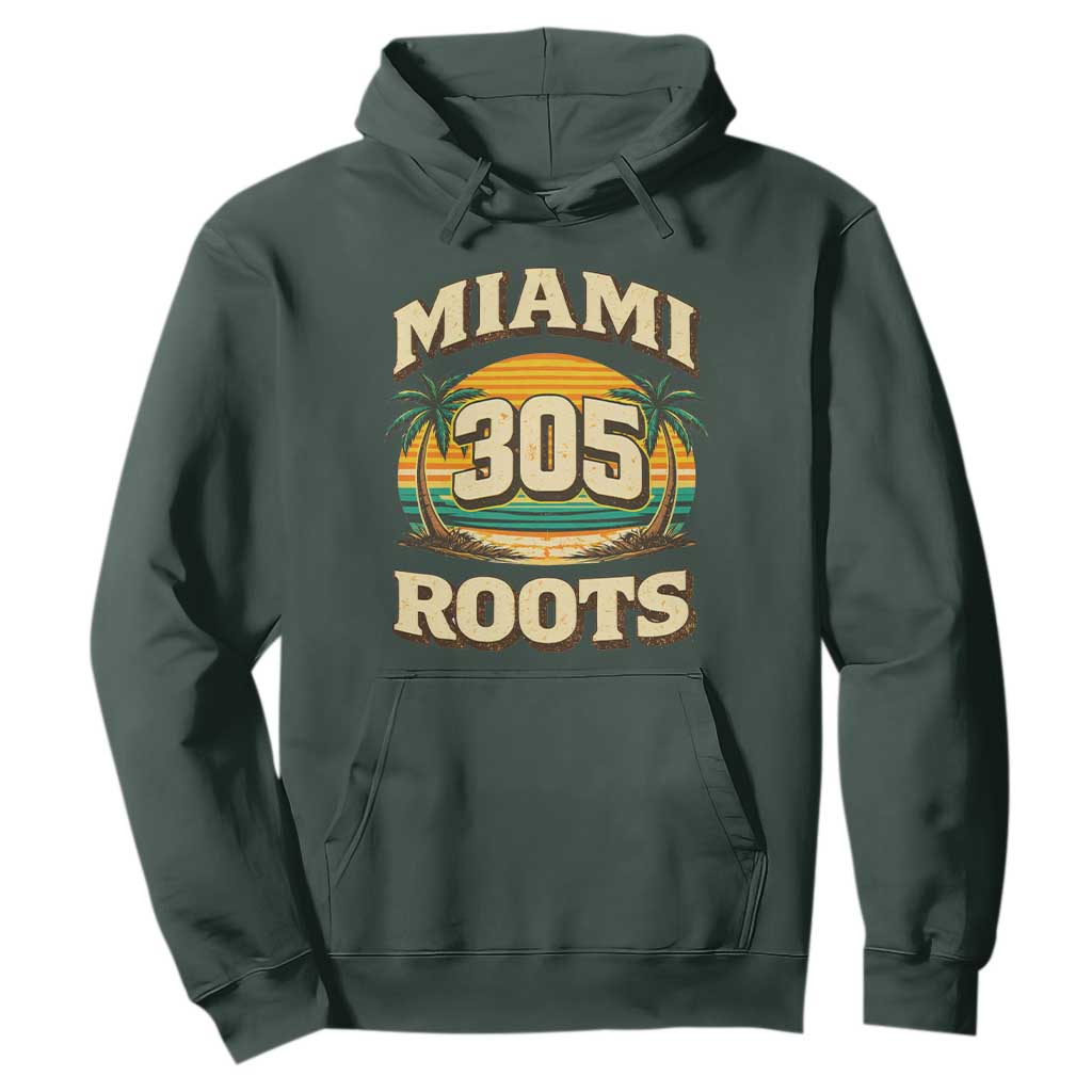 Vintage Miami 305 Roots Hoodie Retro Sunset Palm Trees Florida Natives TS02 Dark Forest Green Print Your Wear