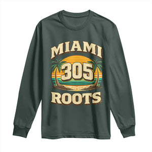 Vintage Miami 305 Roots Long Sleeve Shirt Retro Sunset Palm Trees Florida Natives TS02 Dark Forest Green Print Your Wear