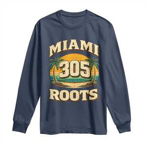 Vintage Miami 305 Roots Long Sleeve Shirt Retro Sunset Palm Trees Florida Natives TS02 Navy Print Your Wear