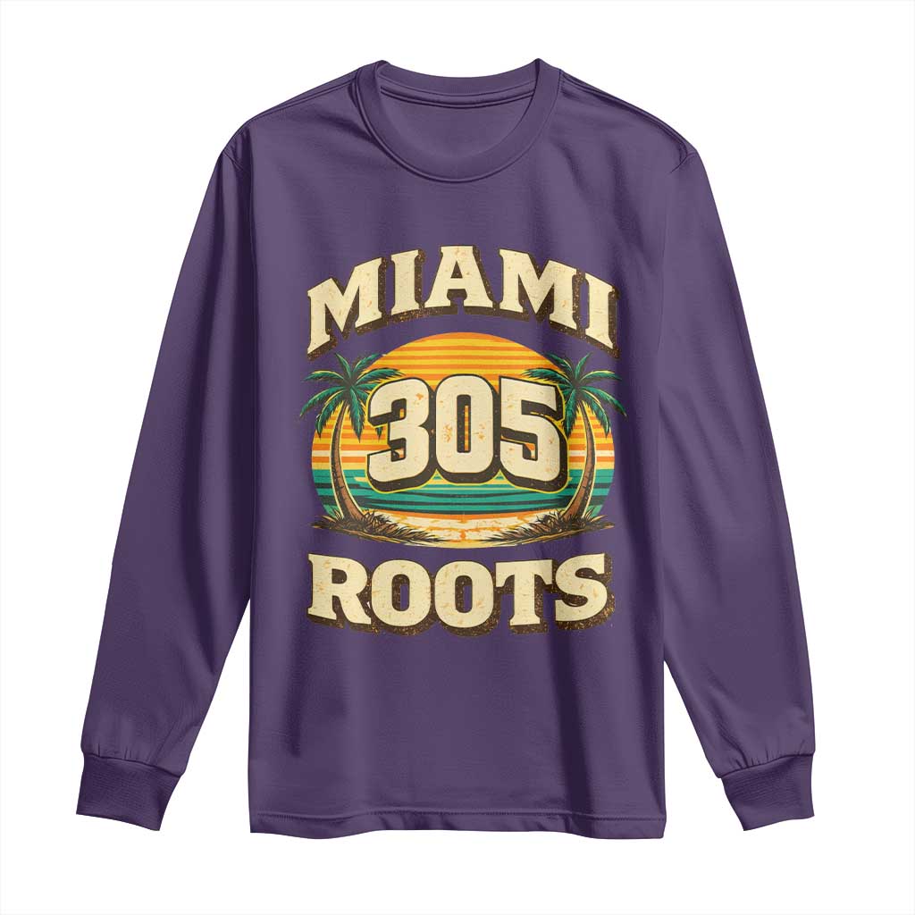 Vintage Miami 305 Roots Long Sleeve Shirt Retro Sunset Palm Trees Florida Natives TS02 Purple Print Your Wear
