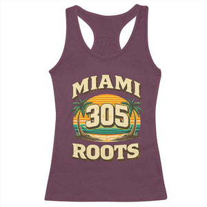 Vintage Miami 305 Roots Racerback Tank Top Retro Sunset Palm Trees Florida Natives TS02 Maroon Print Your Wear