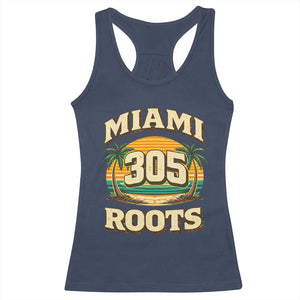 Vintage Miami 305 Roots Racerback Tank Top Retro Sunset Palm Trees Florida Natives TS02 Navy Print Your Wear