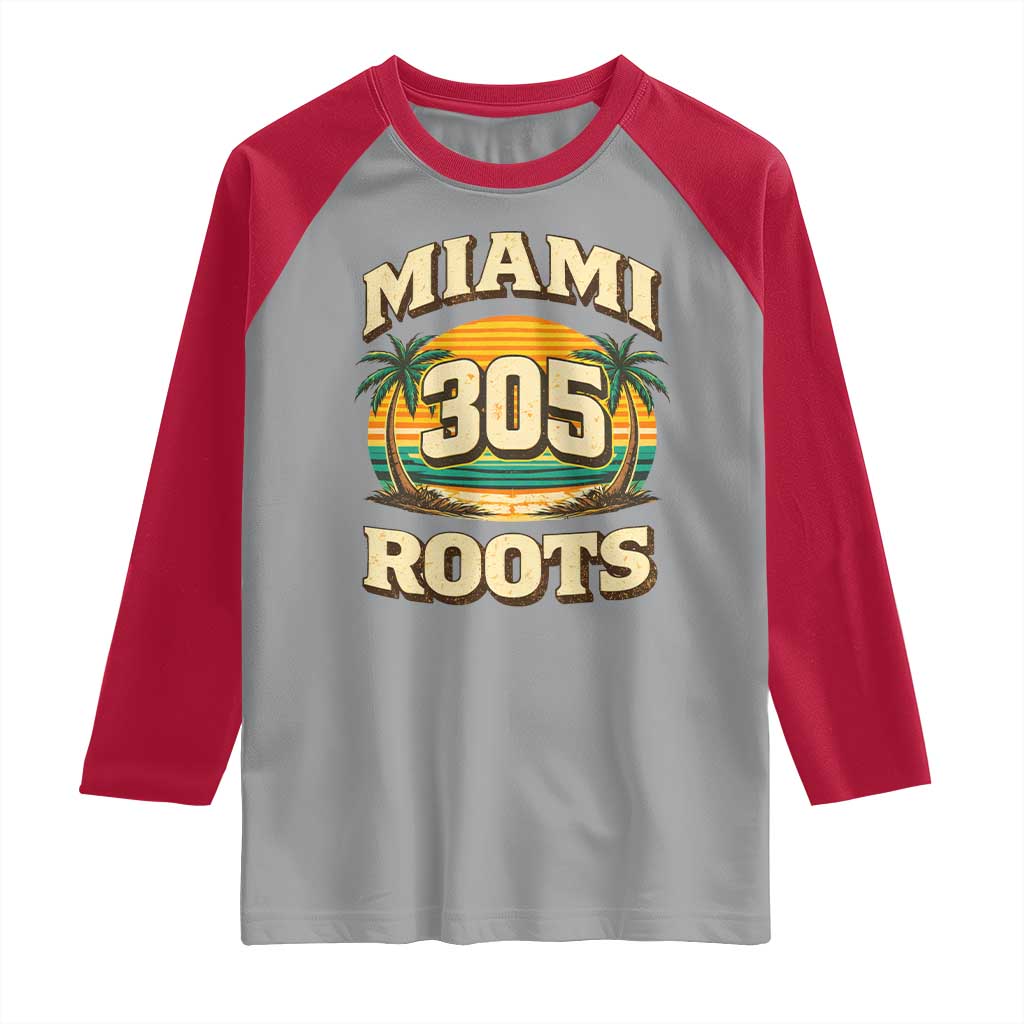 Vintage Miami 305 Roots Raglan Shirt Retro Sunset Palm Trees Florida Natives TS02 Sport Gray Red Print Your Wear