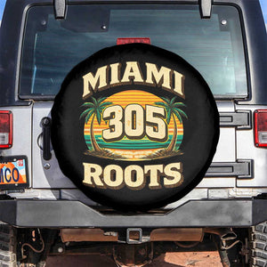 Vintage Miami 305 Roots Spare Tire Cover Retro Sunset Palm Trees Florida Natives TS02 No hole Black Print Your Wear