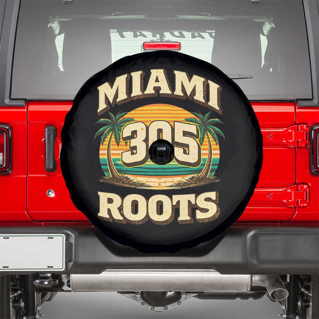 Vintage Miami 305 Roots Spare Tire Cover Retro Sunset Palm Trees Florida Natives TS02 Black Print Your Wear