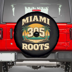 Vintage Miami 305 Roots Spare Tire Cover Retro Sunset Palm Trees Florida Natives TS02 Black Print Your Wear