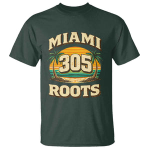 Vintage Miami 305 Roots T Shirt Retro Sunset Palm Trees Florida Natives TS02 Dark Forest Green Print Your Wear