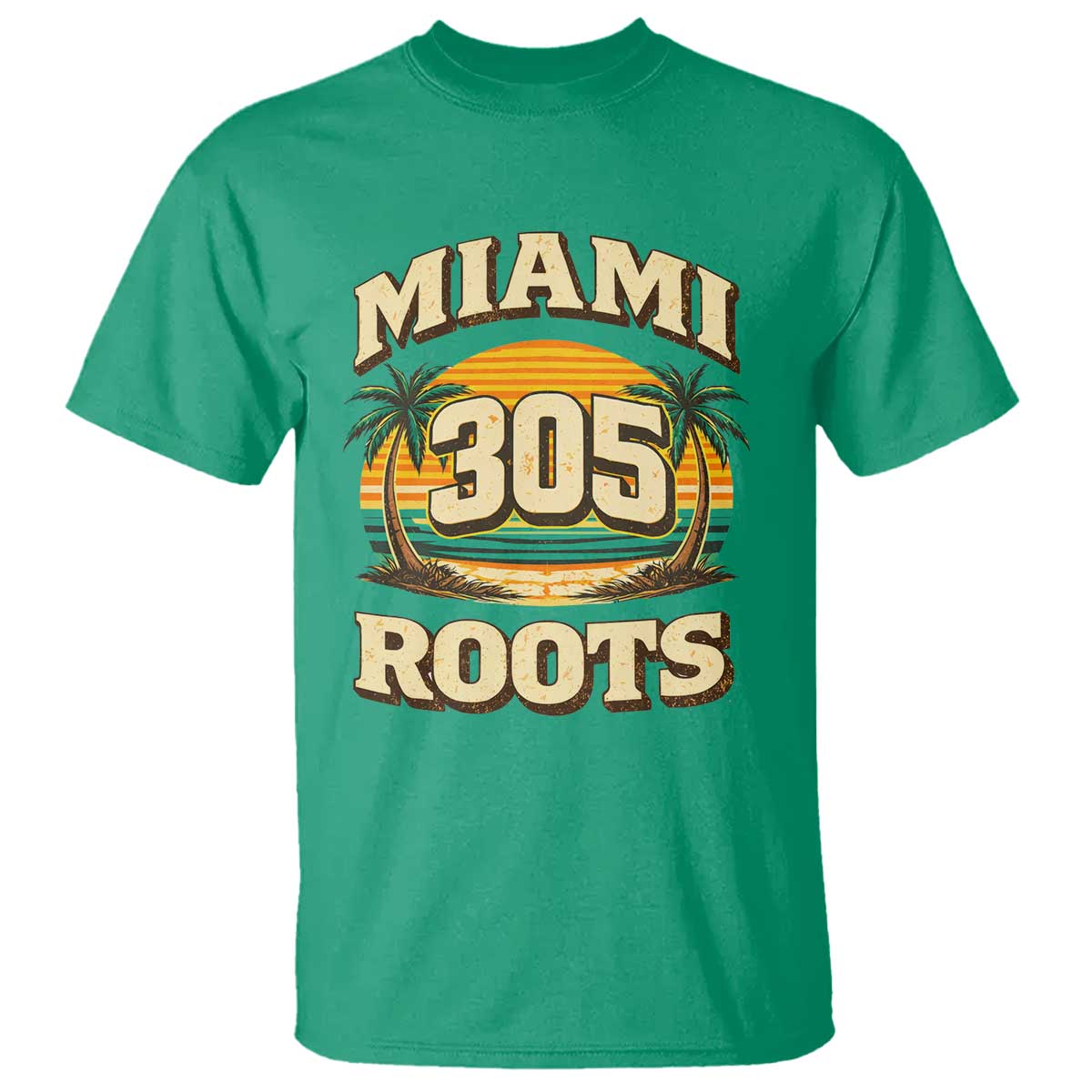 Vintage Miami 305 Roots T Shirt Retro Sunset Palm Trees Florida Natives TS02 Irish Green Print Your Wear