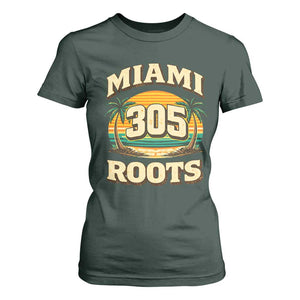 Vintage Miami 305 Roots T Shirt For Women Retro Sunset Palm Trees Florida Natives TS02 Dark Forest Green Print Your Wear