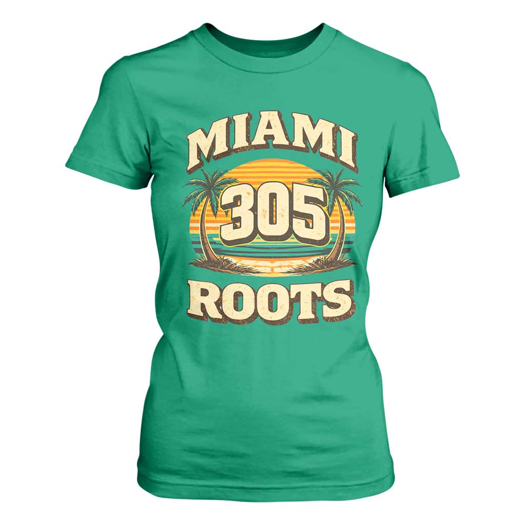 Vintage Miami 305 Roots T Shirt For Women Retro Sunset Palm Trees Florida Natives TS02 Irish Green Print Your Wear