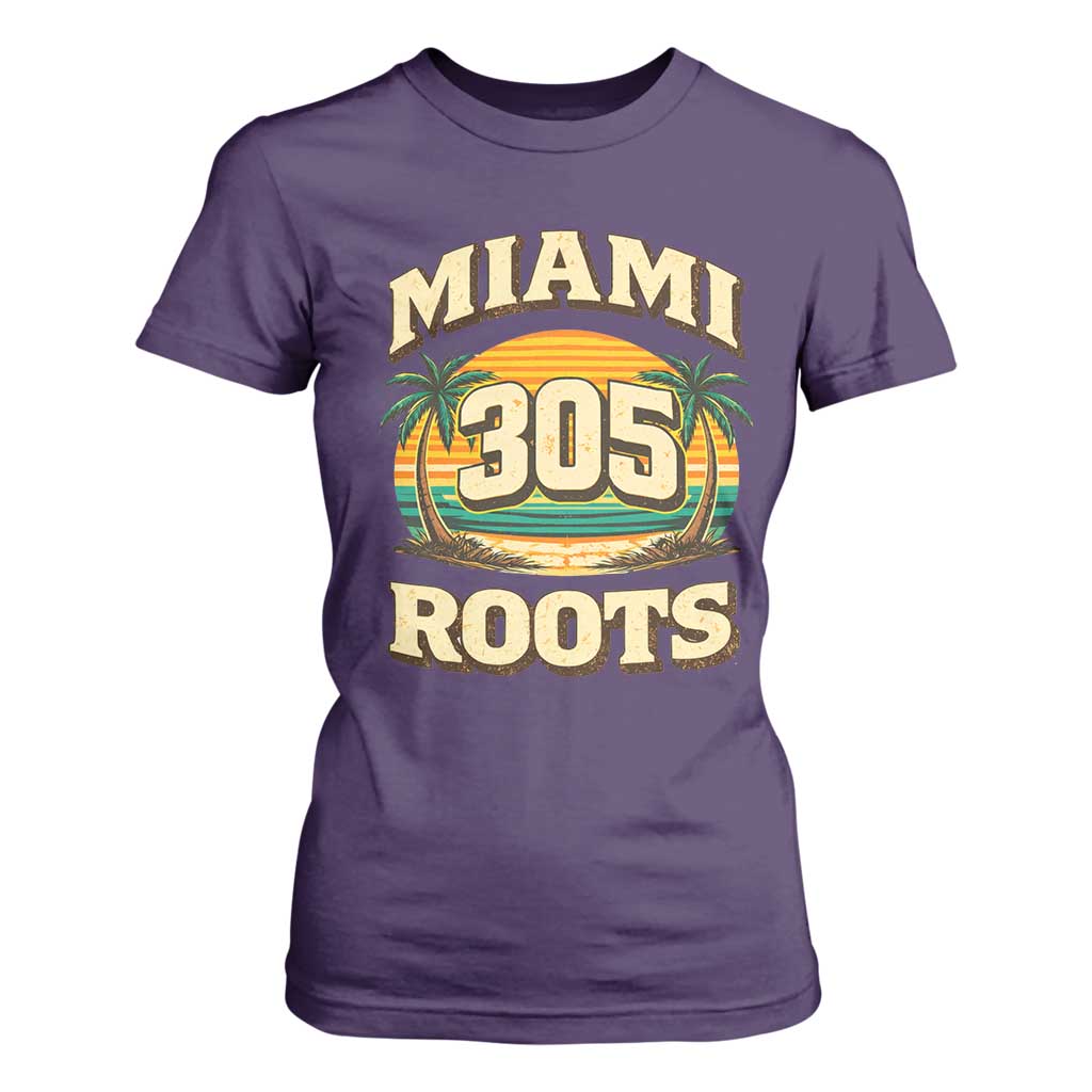 Vintage Miami 305 Roots T Shirt For Women Retro Sunset Palm Trees Florida Natives TS02 Purple Print Your Wear