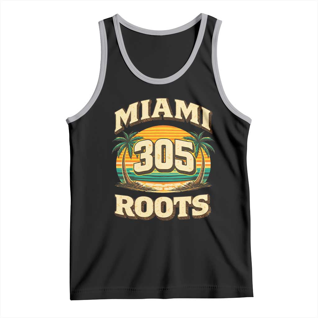 Vintage Miami 305 Roots Tank Top Retro Sunset Palm Trees Florida Natives TS02 Black Athletic Heather Print Your Wear