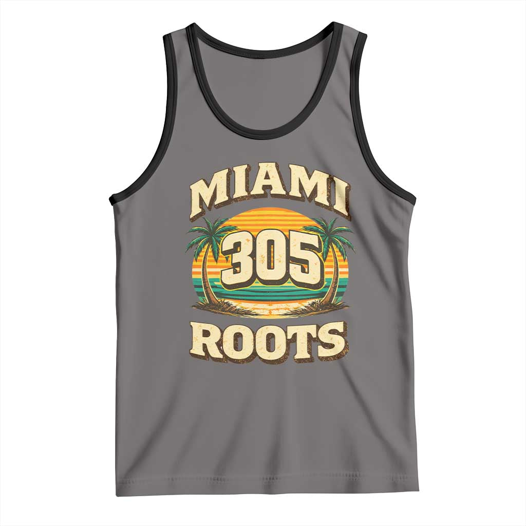 Vintage Miami 305 Roots Tank Top Retro Sunset Palm Trees Florida Natives TS02 Deep Heather Black Print Your Wear