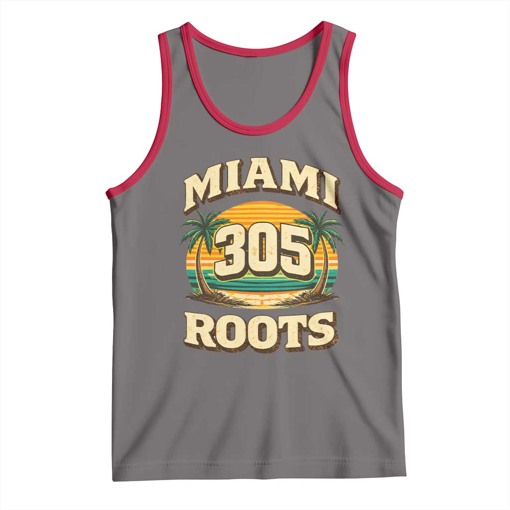 Vintage Miami 305 Roots Tank Top Retro Sunset Palm Trees Florida Natives TS02 Deep Heather Red Print Your Wear