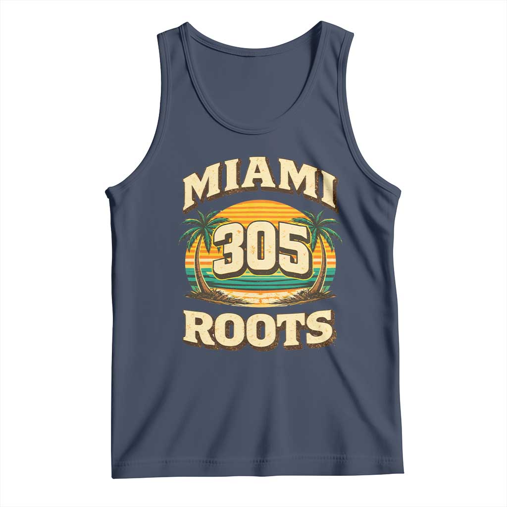 Vintage Miami 305 Roots Tank Top Retro Sunset Palm Trees Florida Natives TS02 Navy Print Your Wear