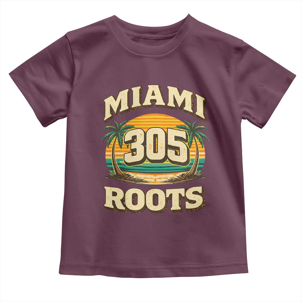 Vintage Miami 305 Roots Toddler T Shirt Retro Sunset Palm Trees Florida Natives TS02 Maroon Print Your Wear