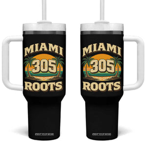 Vintage Miami 305 Roots Tumbler With Handle Retro Sunset Palm Trees Florida Natives TS02 One Size: 40 oz Black Print Your Wear
