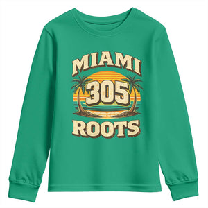 Vintage Miami 305 Roots Youth Sweatshirt Retro Sunset Palm Trees Florida Natives TS02 Irish Green Print Your Wear