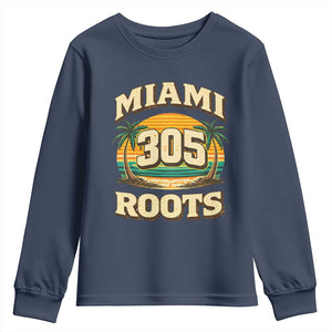 Vintage Miami 305 Roots Youth Sweatshirt Retro Sunset Palm Trees Florida Natives TS02 Navy Print Your Wear