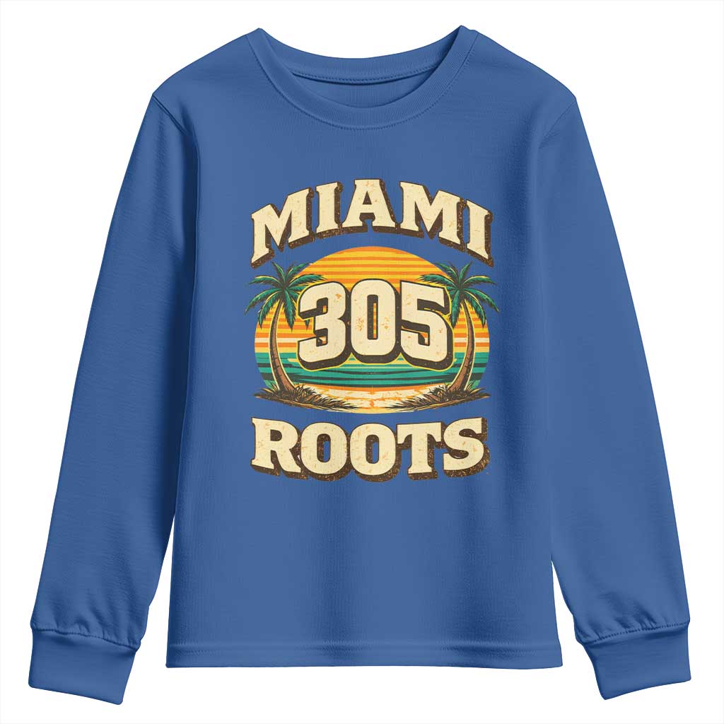 Vintage Miami 305 Roots Youth Sweatshirt Retro Sunset Palm Trees Florida Natives TS02 Royal Blue Print Your Wear