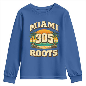 Vintage Miami 305 Roots Youth Sweatshirt Retro Sunset Palm Trees Florida Natives TS02 Royal Blue Print Your Wear