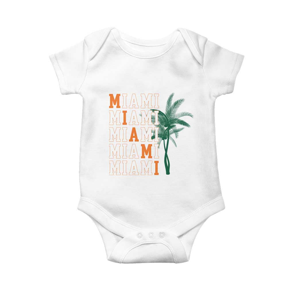 Miami Pride Palm Tree Graphic Baby Onesie Orange and Green Tropical City Vibes TS02 White Print Your Wear