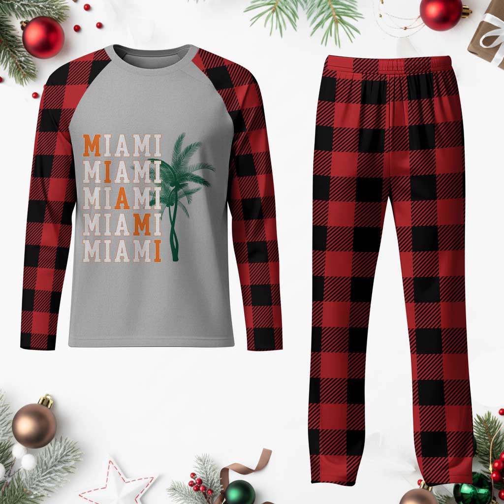 Miami Pride Palm Tree Graphic Plaid Pajama Set Orange and Green Tropical City Vibes TS02 Buffalo Plaid Print Your Wear