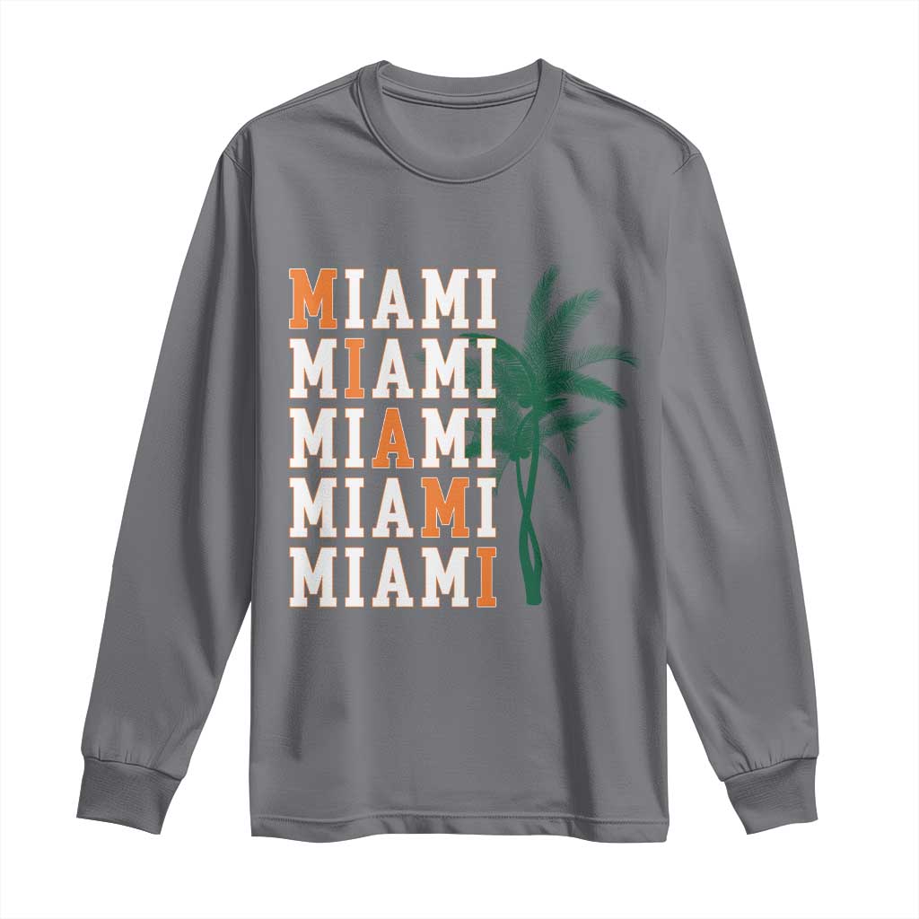 Miami Pride Palm Tree Graphic Long Sleeve Shirt Orange and Green Tropical City Vibes TS02 Charcoal Print Your Wear