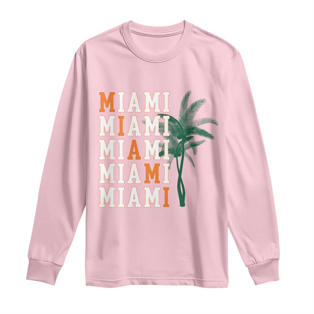 Miami Pride Palm Tree Graphic Long Sleeve Shirt Orange and Green Tropical City Vibes TS02 Light Pink Print Your Wear