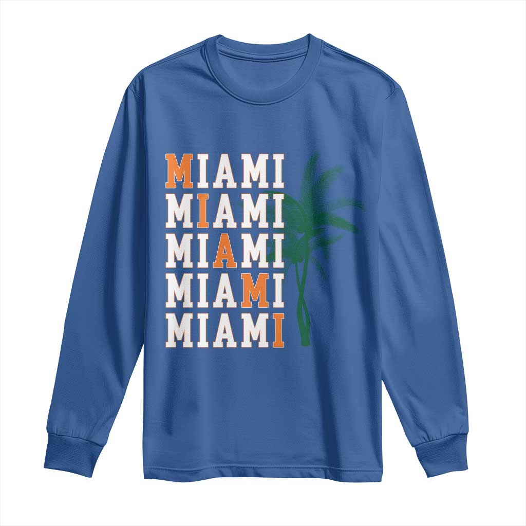 Miami Pride Palm Tree Graphic Long Sleeve Shirt Orange and Green Tropical City Vibes TS02 Royal Blue Print Your Wear
