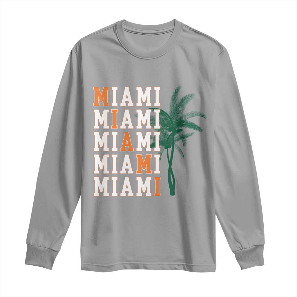 Miami Pride Palm Tree Graphic Long Sleeve Shirt Orange and Green Tropical City Vibes TS02 Sport Gray Print Your Wear