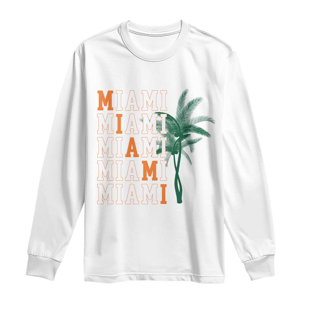 Miami Pride Palm Tree Graphic Long Sleeve Shirt Orange and Green Tropical City Vibes TS02 White Print Your Wear