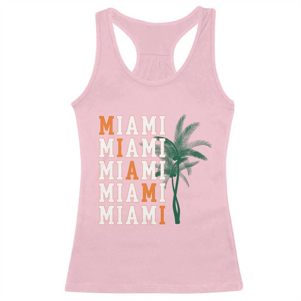 Miami Pride Palm Tree Graphic Racerback Tank Top Orange and Green Tropical City Vibes TS02 Light Pink Print Your Wear