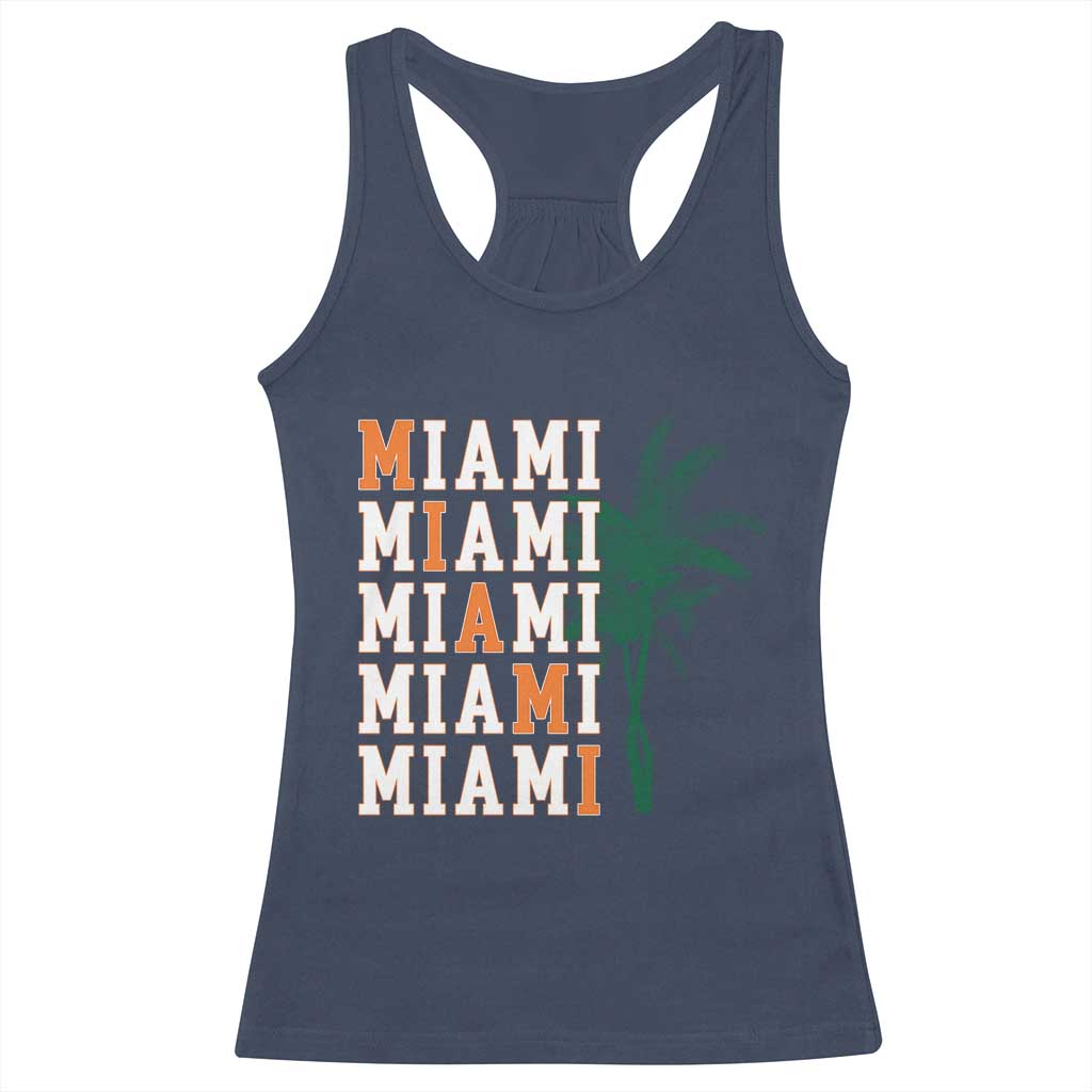 Miami Pride Palm Tree Graphic Racerback Tank Top Orange and Green Tropical City Vibes TS02 Navy Print Your Wear