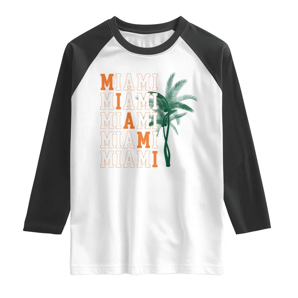 Miami Pride Palm Tree Graphic Raglan Shirt Orange and Green Tropical City Vibes TS02 White Black Print Your Wear